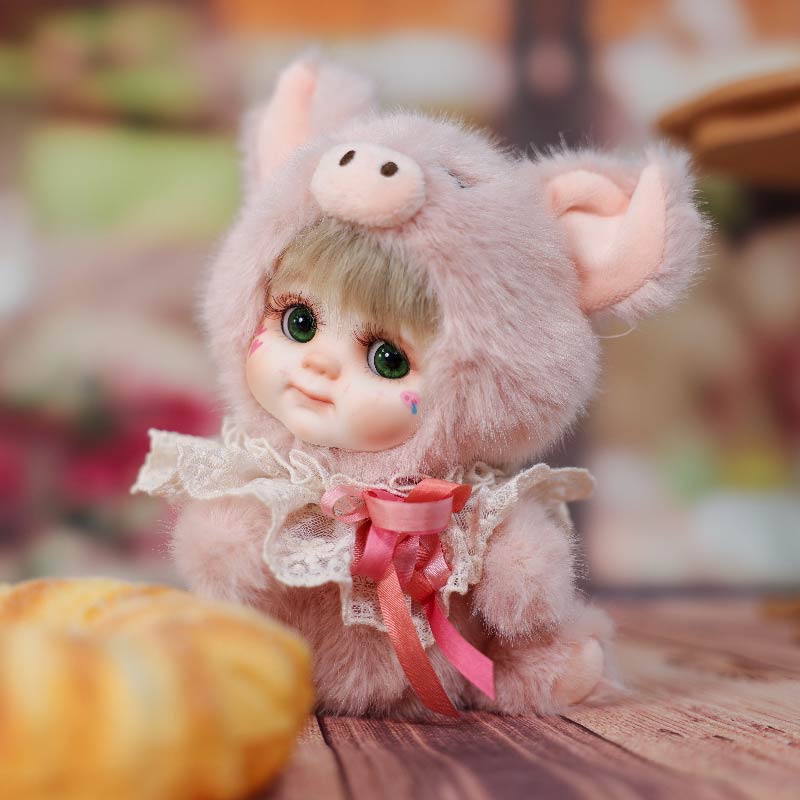 Cloveray 8 Inch High-Quality porcelain Cheeks Plush Pink Pig Hat Doll