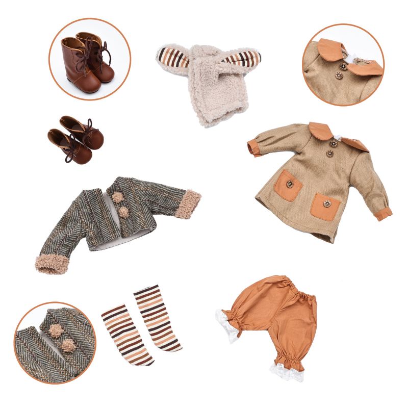 Cloveray Hand‑Painted Porcelain & Fabric Dress-up Pastoral‑Style 16‑Inch Doll Clothes