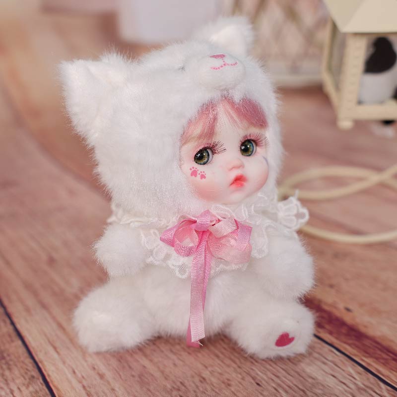 Cloveray 8 Inch High-Quality porcelain Cheeks Plush White Fox Hat Doll.