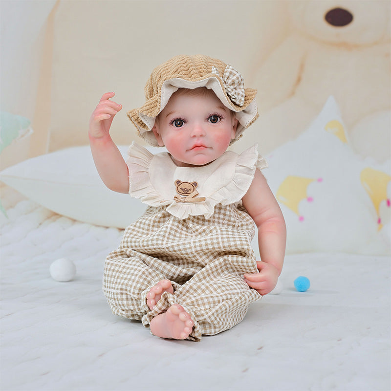 Cloveray 12-Inch Full Vinyl Reborn Doll with Light Brown Woven Bucket Hat