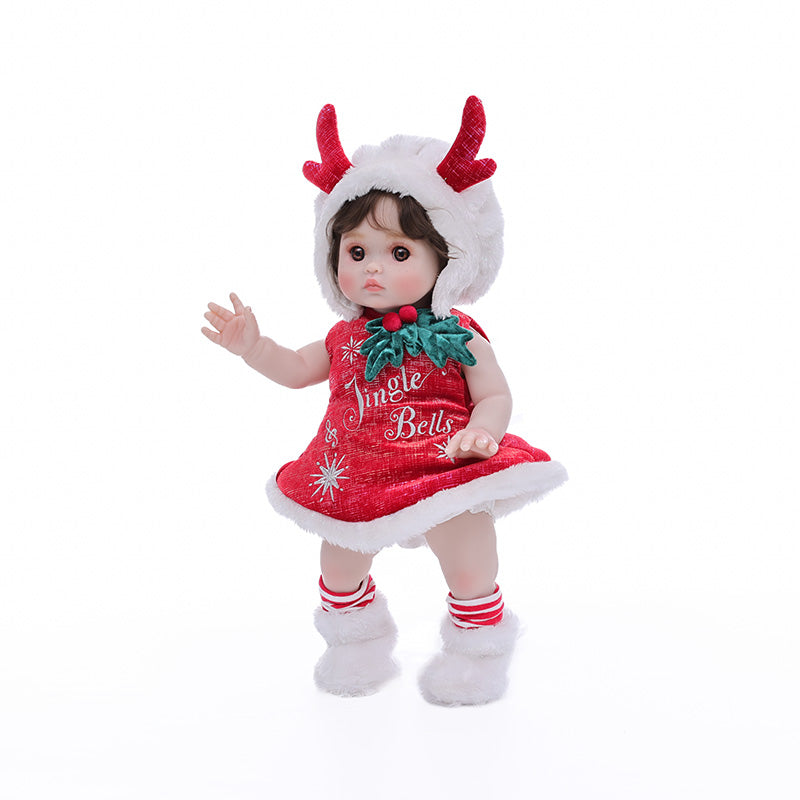 Cloveray 18 Inch Vinyl Lifelike Reborn Baby Doll in Festive Red Christmas Costume