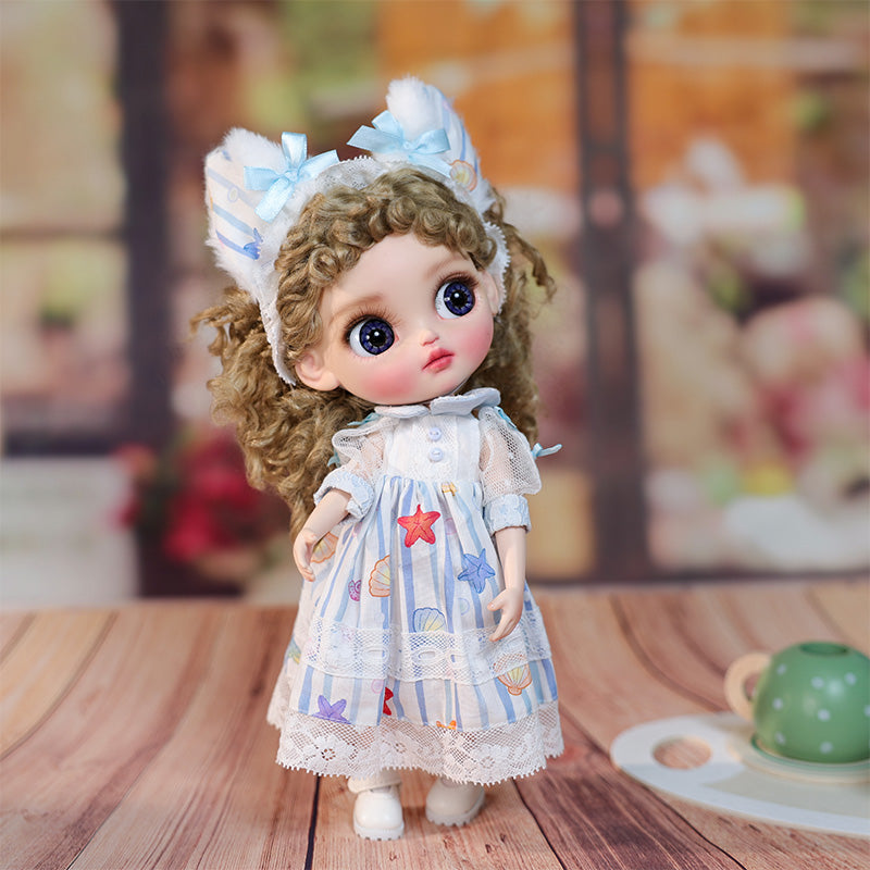 Cloveray 12-inch Big Eyes Porcelain Doll With Blue and White Dress