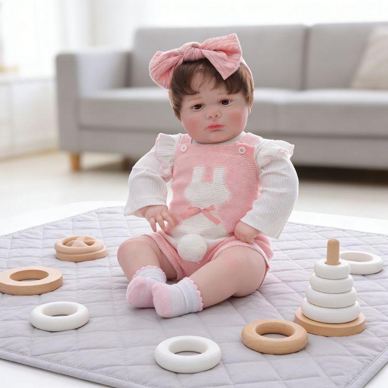26-Inch Realistic Vinyl Baby Doll in Pink Outfit with Bow Headband – Hand-Painted Collectible Doll with Brown Eyes