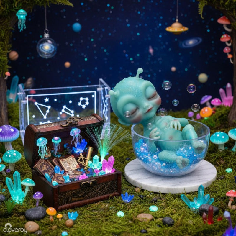 9-Inch Silicone Alien Baby Doll: Glittery Teal Newborn Alien Collectib