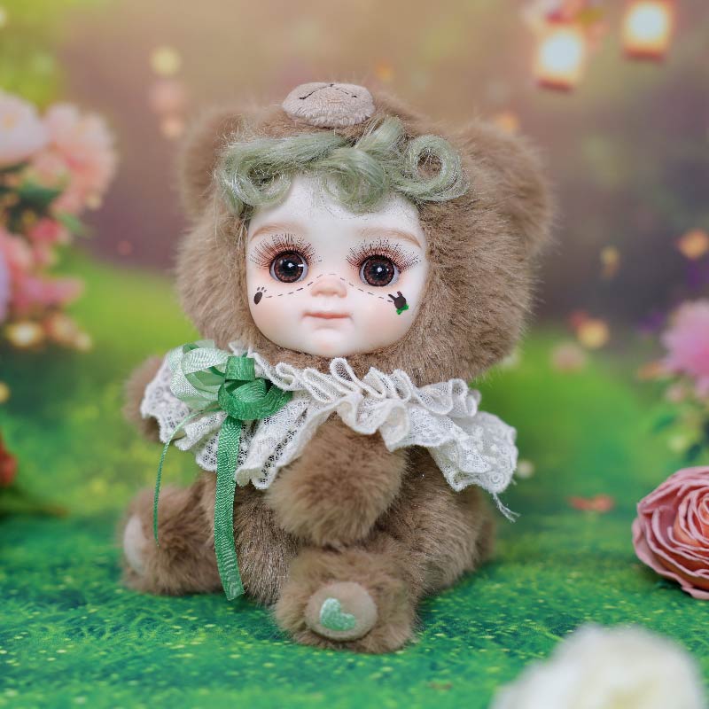 Cloveray 8 Inch High-Quality porcelain Cheeks Plush Brown Bear Hat Doll.