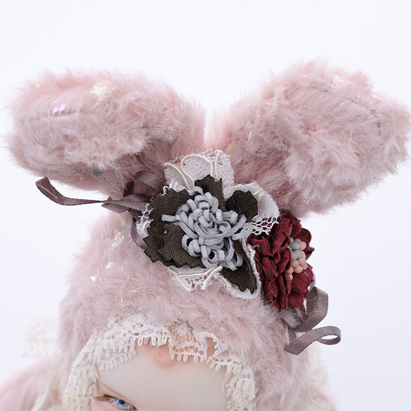 Cloveray 8 Inch High-Quality porcelain Smiling Rabbit-Eared Soft Pink Plush Doll