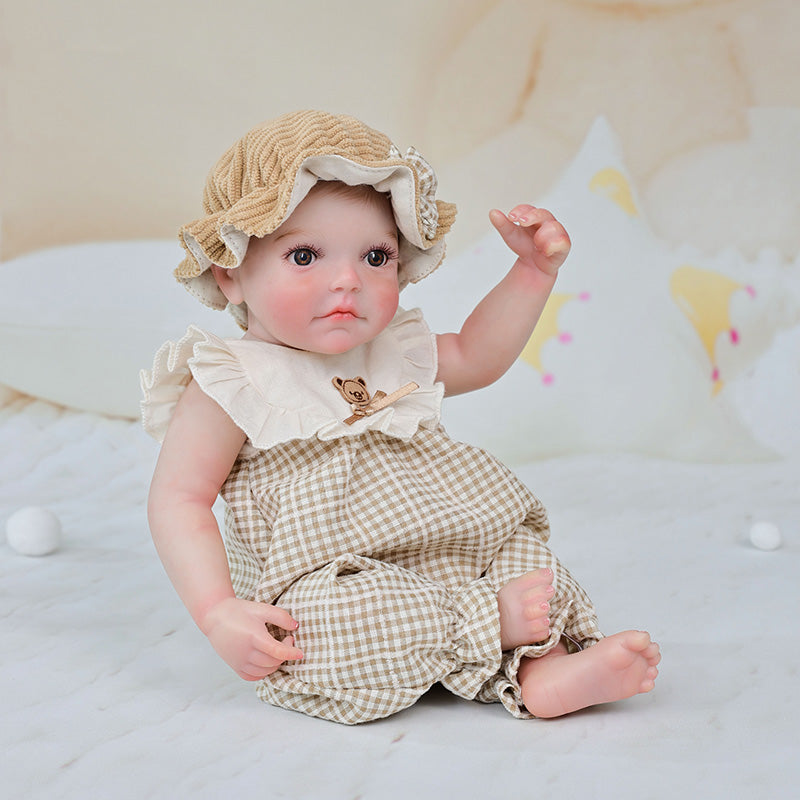 Cloveray 12-Inch Full Vinyl Reborn Doll with Light Brown Woven Bucket Hat