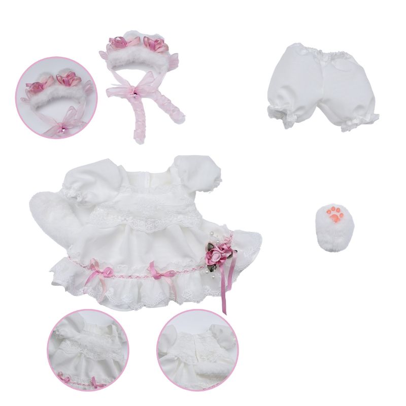Cloveray 18-inch Doll's White Ruffle Pink Bow