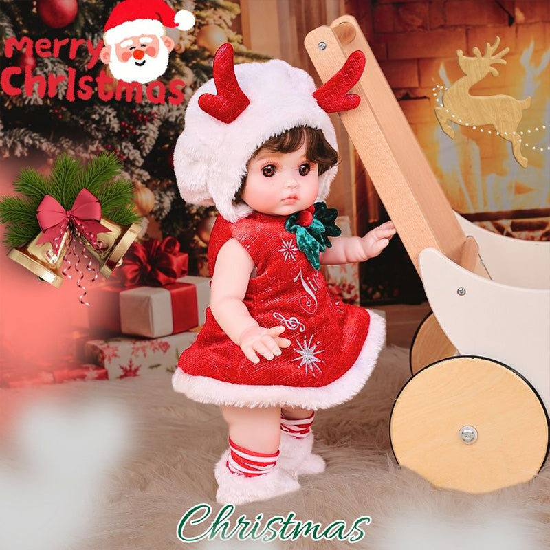 Cloveray 18 Inch Vinyl Lifelike Reborn Baby Doll in Festive Red Christmas Costume