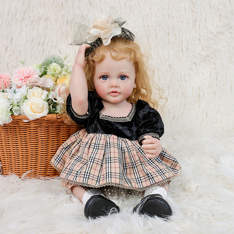 Cloveray 22-inch Retro Plaid dress enamel doll