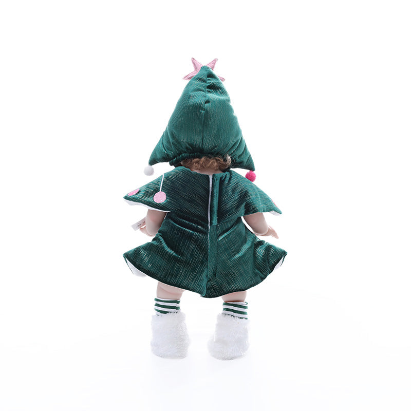 Cloveray 18 Inch Vinyl Lifelike Reborn Baby Doll in Festive Green Christmas Costume