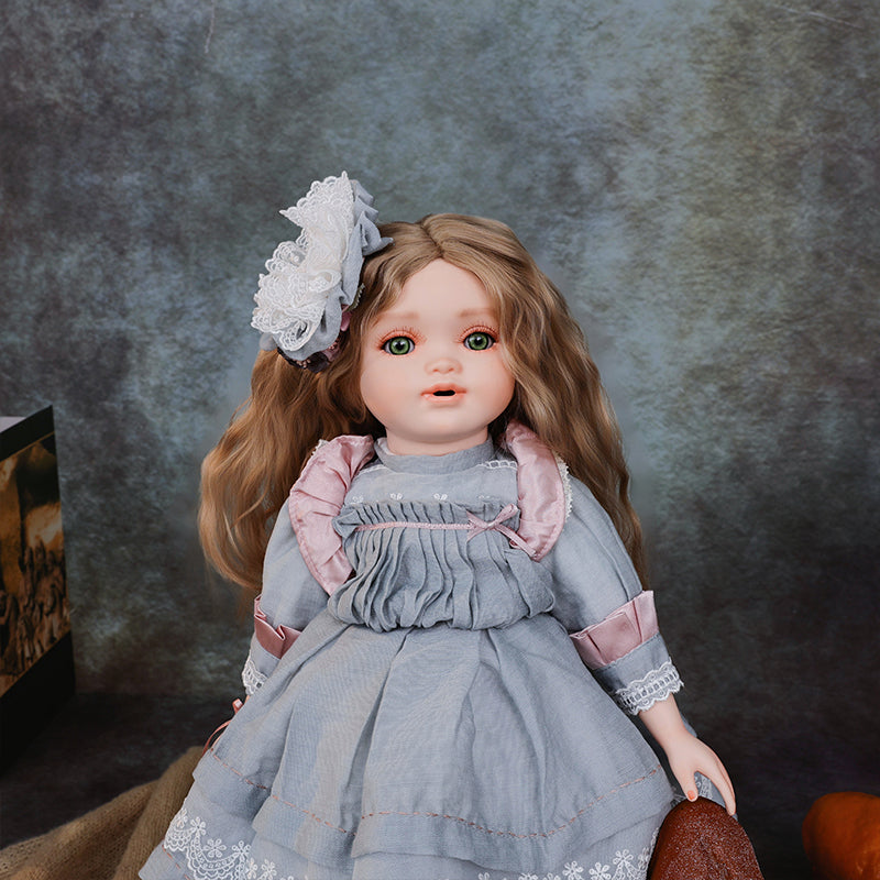 Cloveray18-Inch Classical Dress Blonde Porcelain Princess Doll(Light Blue)