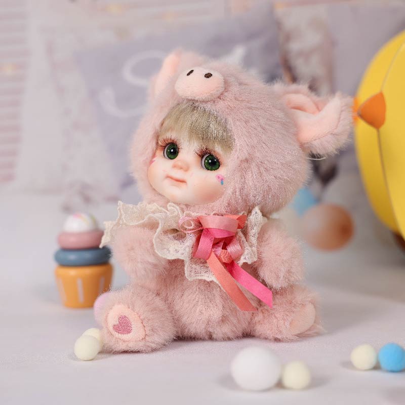 Cloveray 8 Inch High-Quality porcelain Cheeks Plush Pink Pig Hat Doll