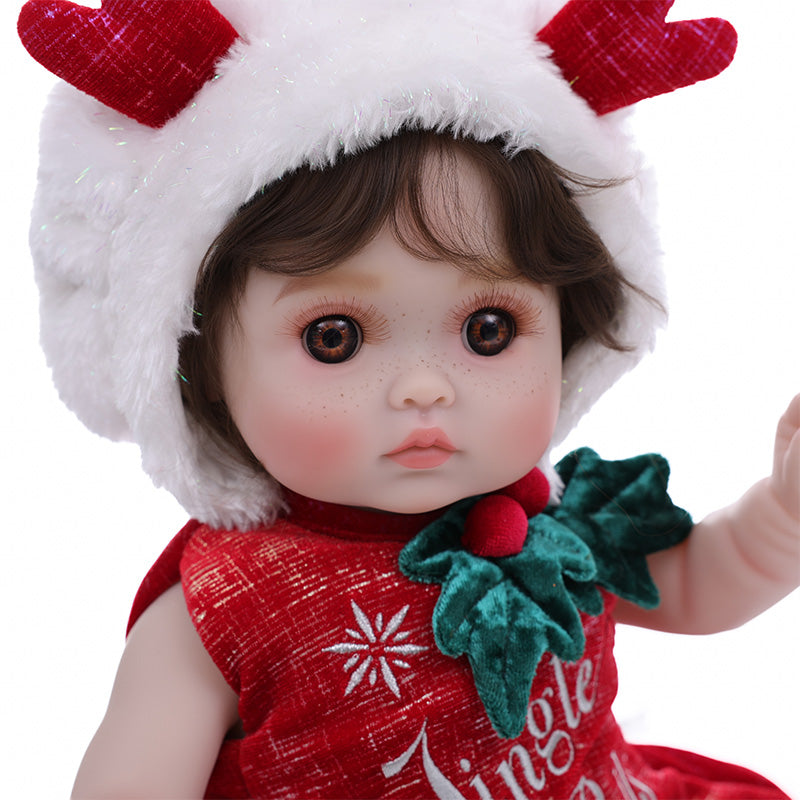 Cloveray 18 Inch Vinyl Lifelike Reborn Baby Doll in Festive Red Christmas Costume