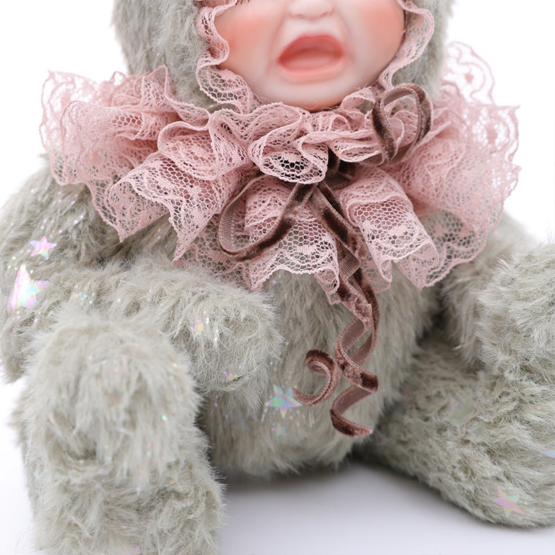 Cloveray 8 Inch High-Quality porcelain Crying Rabbit-Eared Mint Green Plush Doll