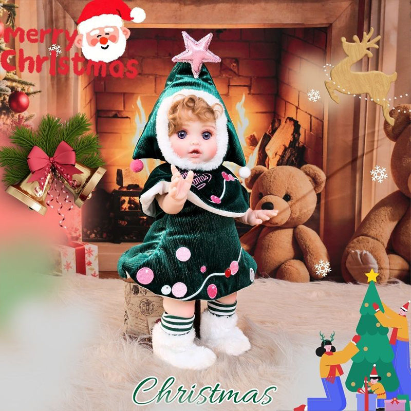 Cloveray 18 Inch Vinyl Lifelike Reborn Baby Doll in Festive Green Christmas Costume