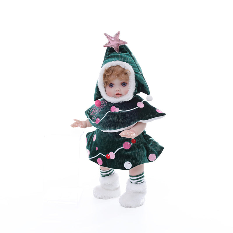 Cloveray 18 Inch Vinyl Lifelike Reborn Baby Doll in Festive Green Christmas Costume