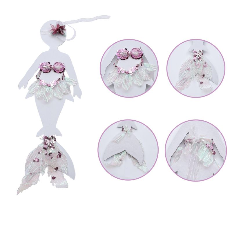 Cloveray 10 inch Newborn Mermaid Photo Prop Set: Sequin Tail + Bodysuit + Headband (Pastel Pink/Iridescent)