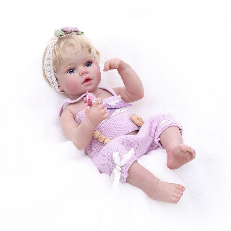 Cloveray 20 Inch Lifelike Reborn Baby Doll with Light Purple Jumpsuit