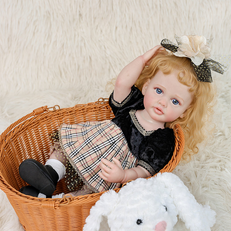 Cloveray 22-inch Retro Plaid dress enamel doll