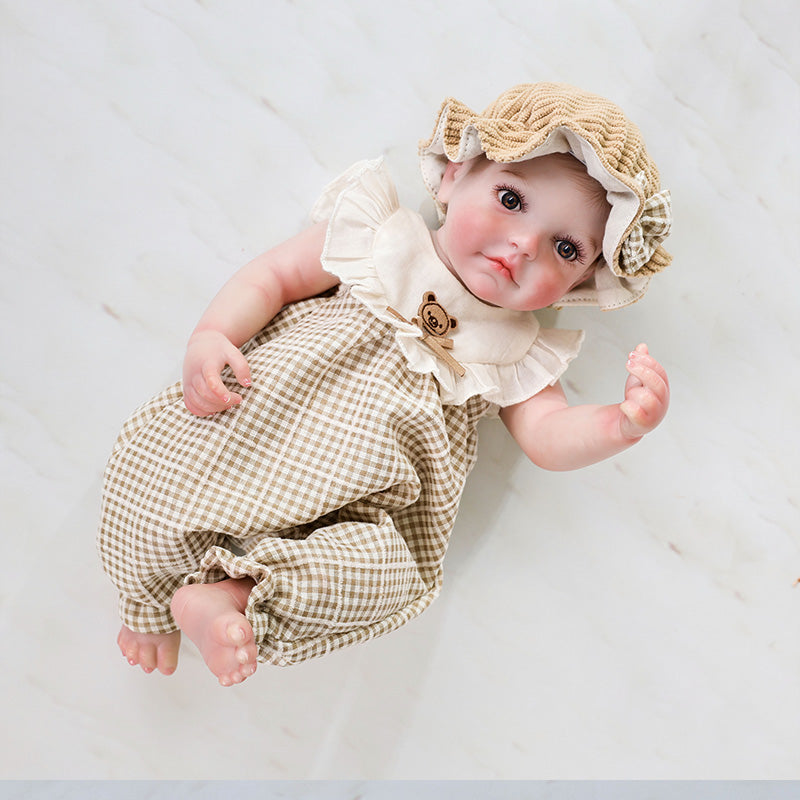 Cloveray 12-Inch Full Vinyl Reborn Doll with Light Brown Woven Bucket Hat