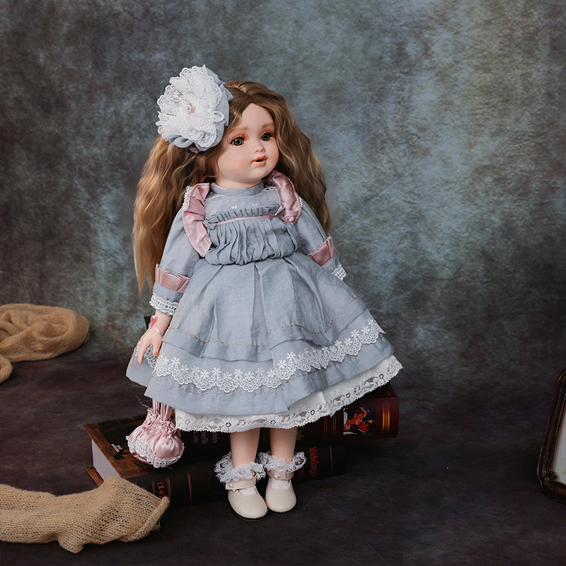 Cloveray18-Inch Classical Dress Blonde Porcelain Princess Doll(Light Blue)