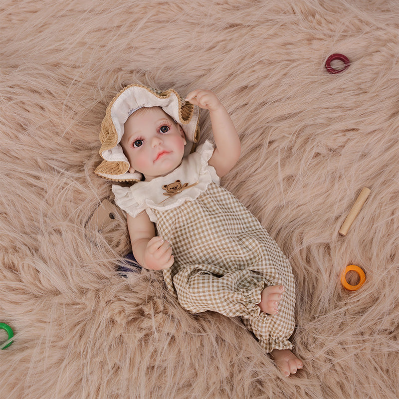 Cloveray 12-Inch Full Vinyl Reborn Doll with Light Brown Woven Bucket Hat