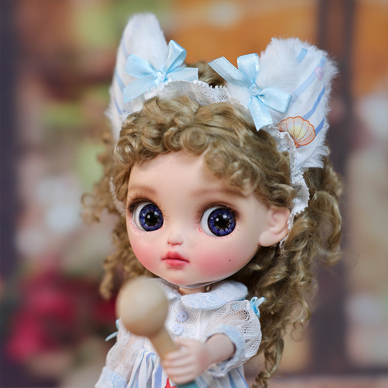 Cloveray 12-inch Big Eyes Porcelain Doll With Blue and White Dress