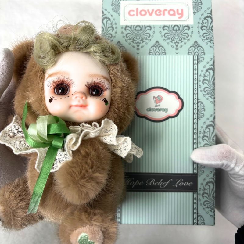Cloveray 8 Inch High-Quality porcelain Cheeks Plush Brown Bear Hat Doll.