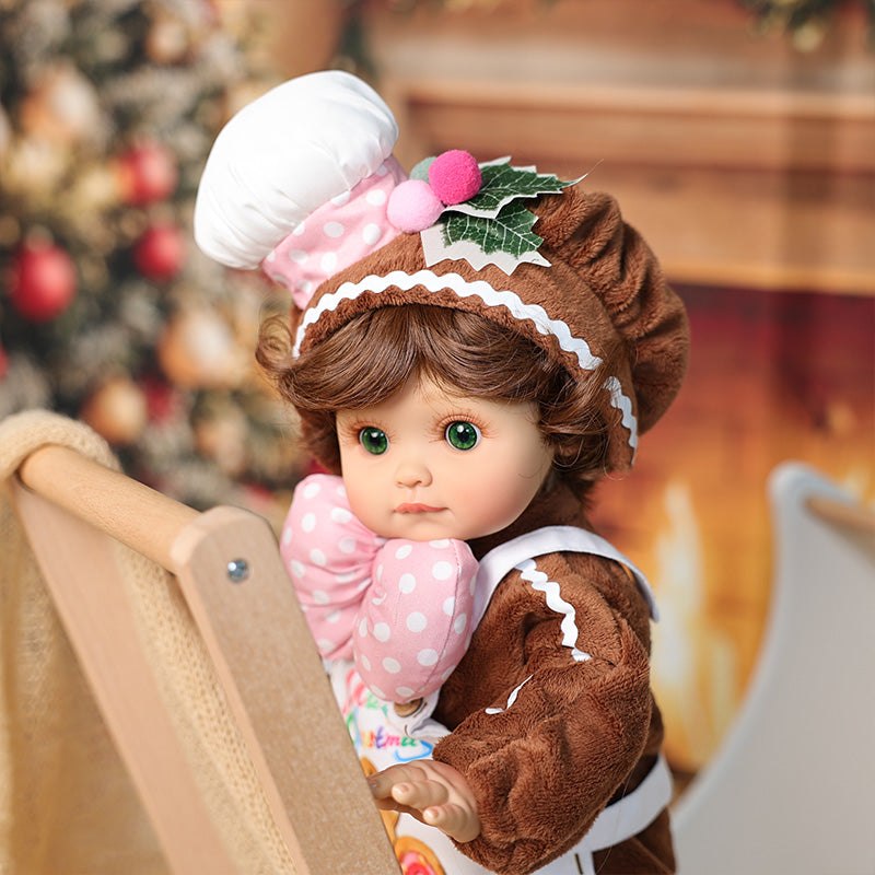 Cloveray 18 Inch Vinyl Lifelike Reborn Baby Doll in Brown Little Chef Christmas Costume