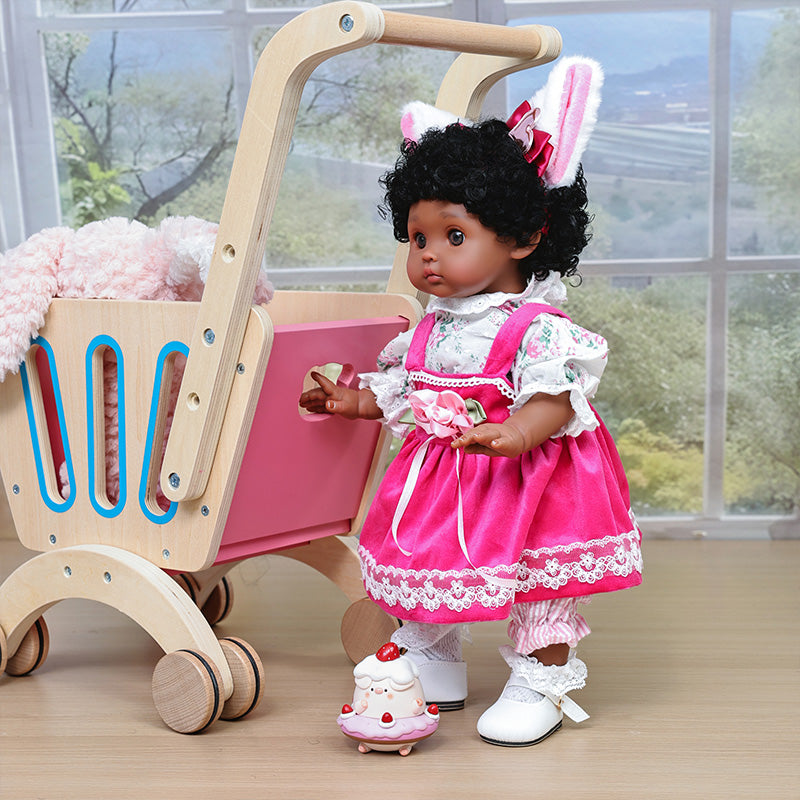 Cloveray 18-Inch Dark-Skin Reborn Vinyl Doll in Pink Dress