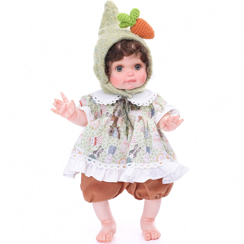 Cloveray 18 Inch Reborn Baby Doll in Floral Dress with Light Green Pixie Hood