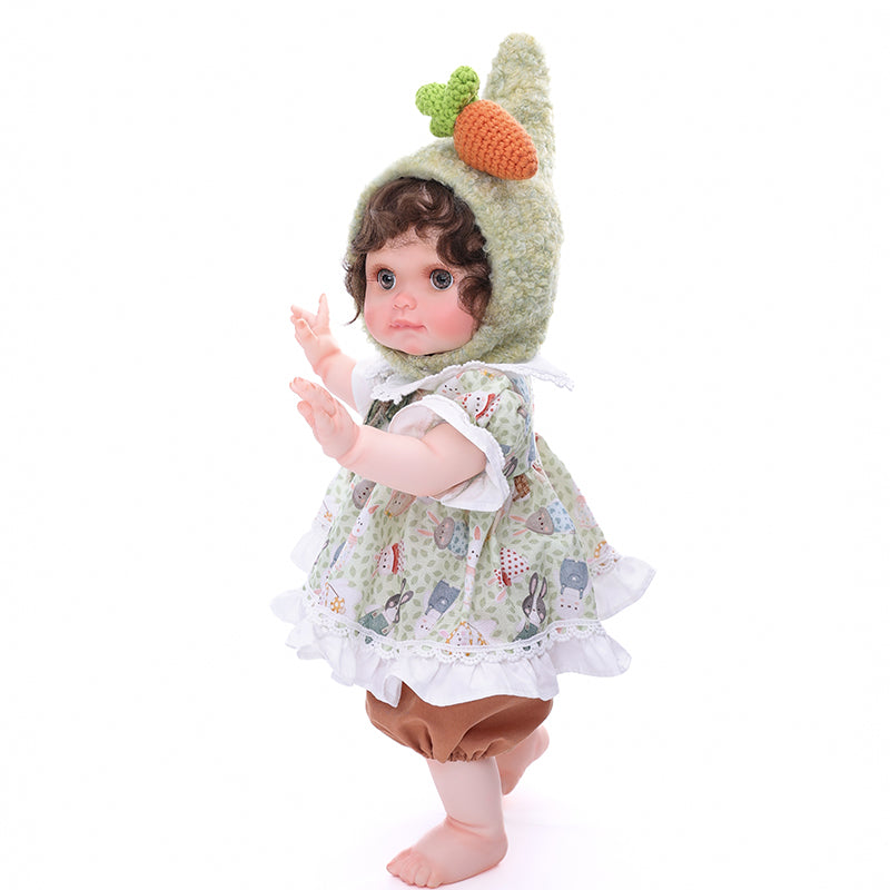 Cloveray 18 Inch Reborn Baby Doll in Floral Dress with Light Green Pixie Hood