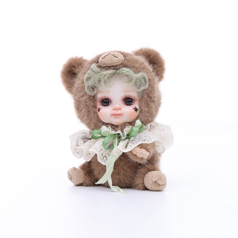 Cloveray 8 Inch High-Quality porcelain Cheeks Plush Brown Bear Hat Doll.