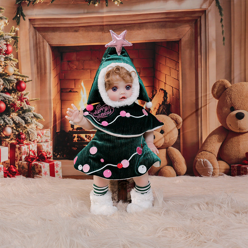Cloveray 18 Inch Vinyl Lifelike Reborn Baby Doll in Festive Green Christmas Costume