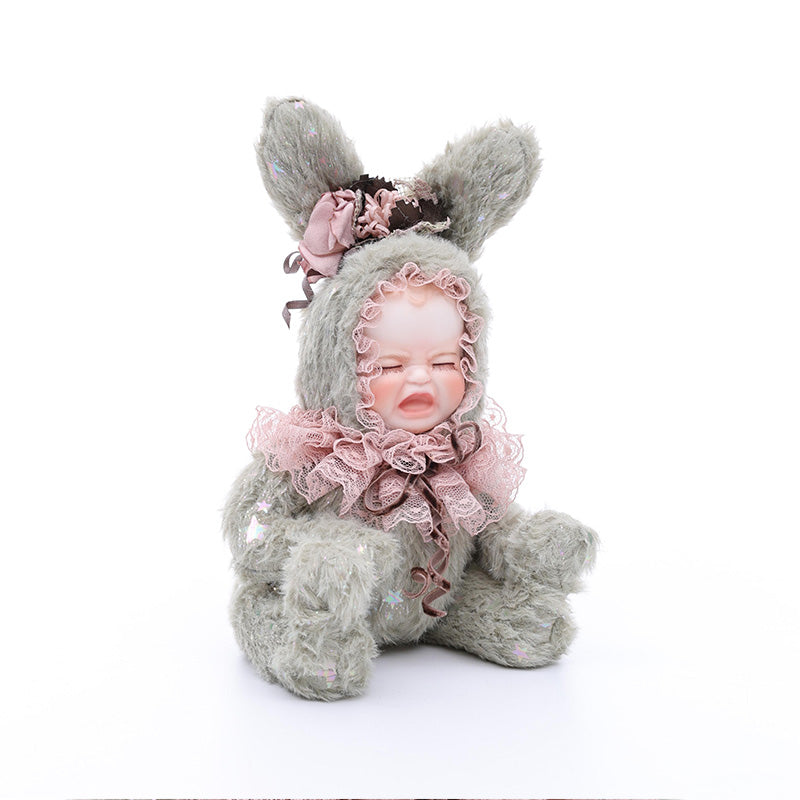 Cloveray 8 Inch High-Quality porcelain Crying Rabbit-Eared Mint Green Plush Doll