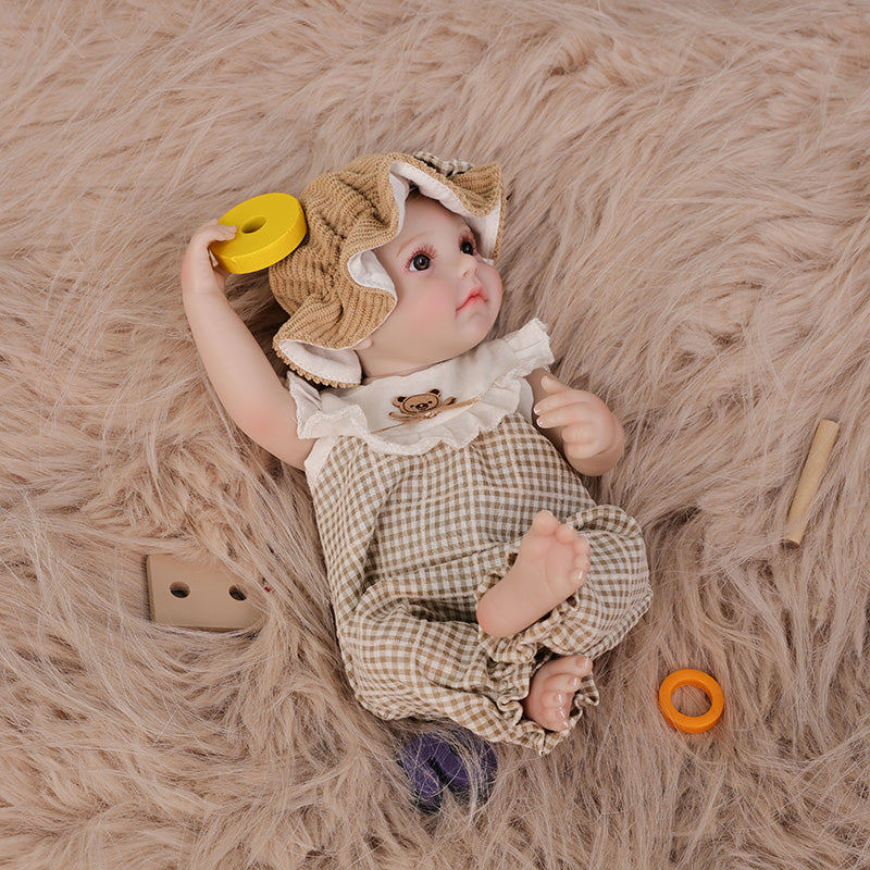 Cloveray 12-Inch Full Vinyl Reborn Doll with Light Brown Woven Bucket Hat