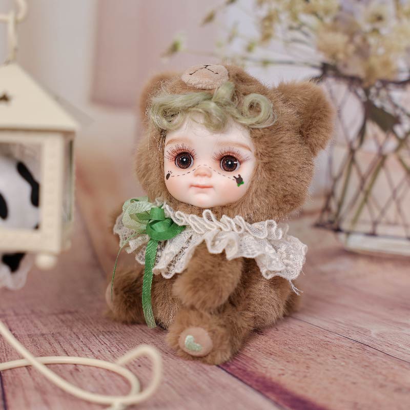 Cloveray 8 Inch High-Quality porcelain Cheeks Plush Brown Bear Hat Doll.