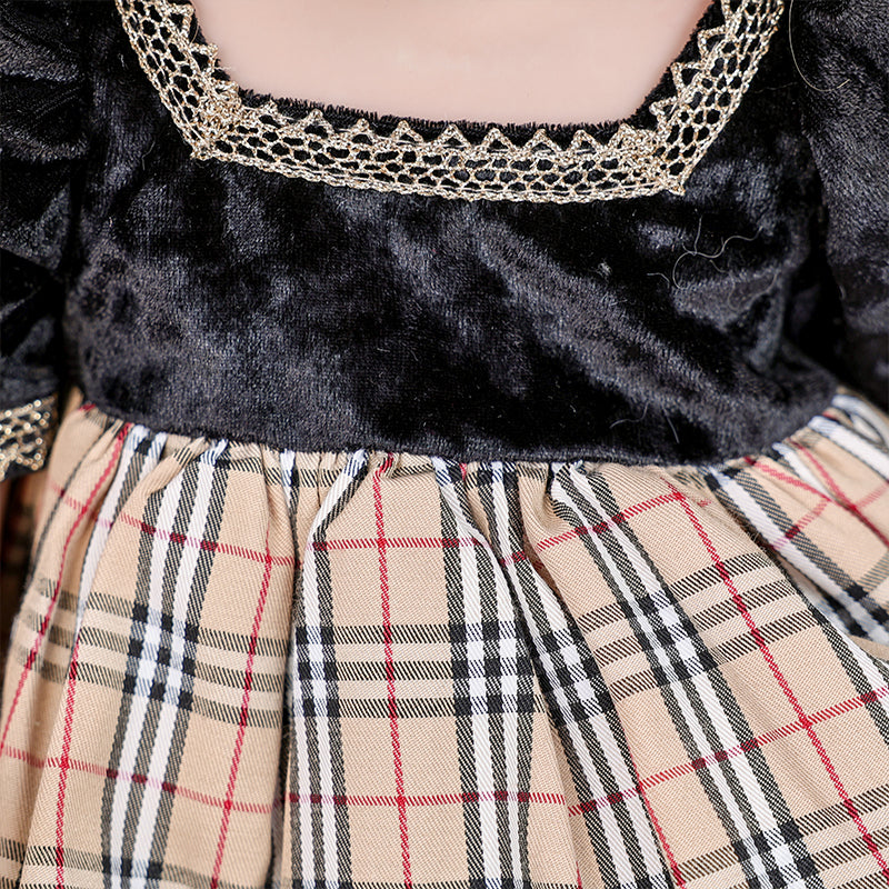 Cloveray 22-inch Retro Plaid dress enamel doll