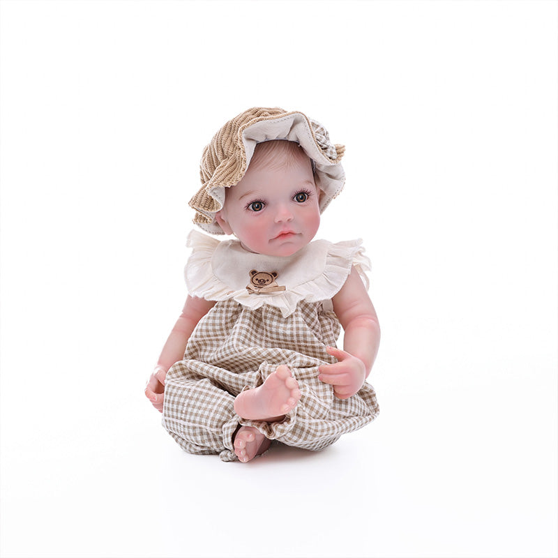 Cloveray 12-Inch Full Vinyl Reborn Doll with Light Brown Woven Bucket Hat