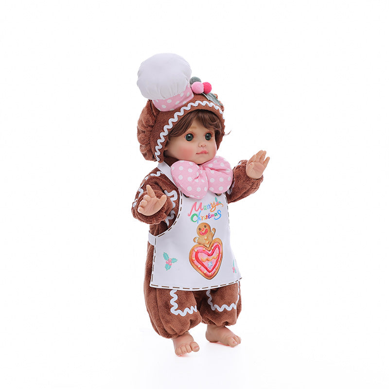 Cloveray 18 Inch Vinyl Lifelike Reborn Baby Doll in Brown Little Chef Christmas Costume