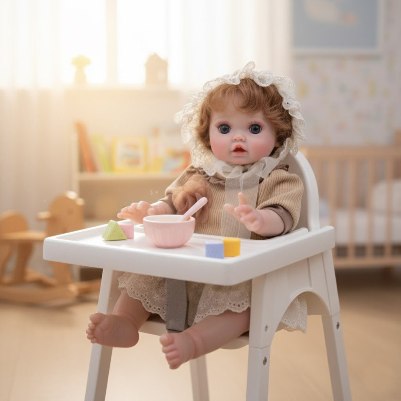 Cloveray 18-Inch Full-Body Vinyl Simulation Doll | Hand-Painted Makeup & Articulated Joints | Light Brown Knit Style