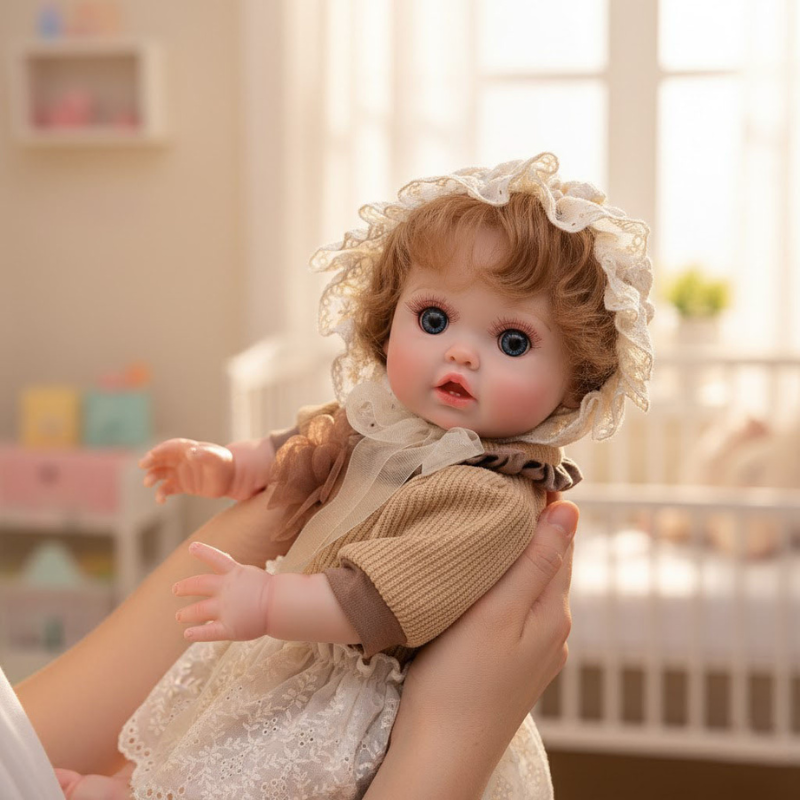 Cloveray 18-Inch Full-Body Vinyl Simulation Doll | Hand-Painted Makeup & Articulated Joints | Light Brown Knit Style