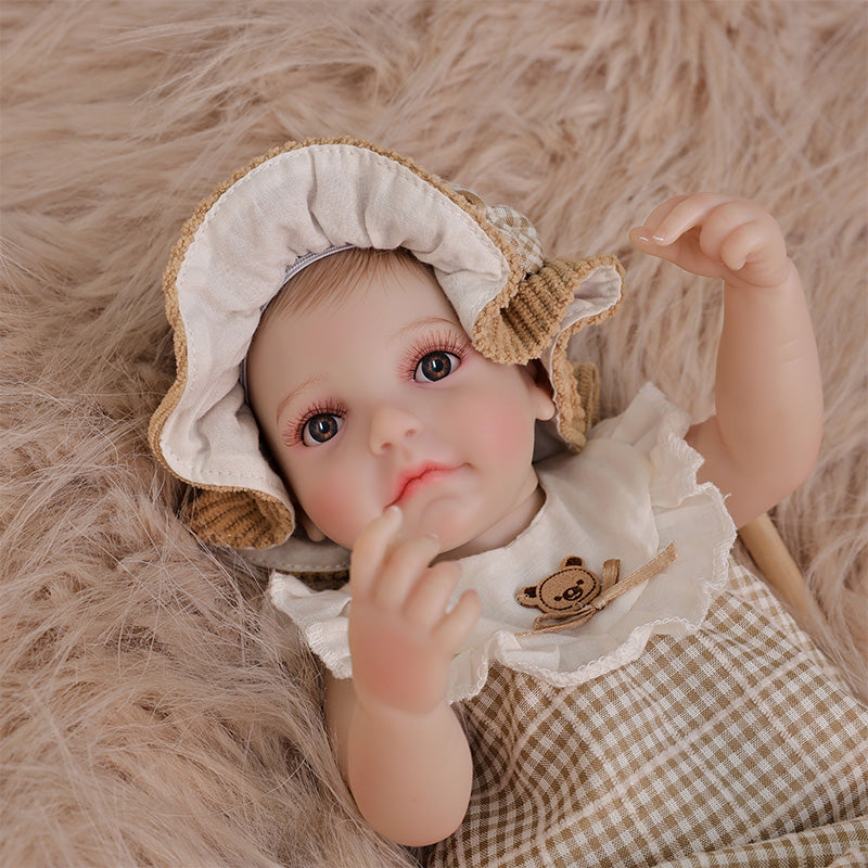 Cloveray 12-Inch Full Vinyl Reborn Doll with Light Brown Woven Bucket Hat