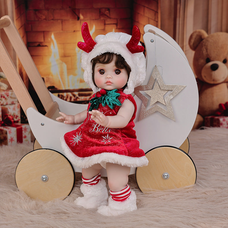 Cloveray 18 Inch Vinyl Lifelike Reborn Baby Doll in Festive Red Christmas Costume
