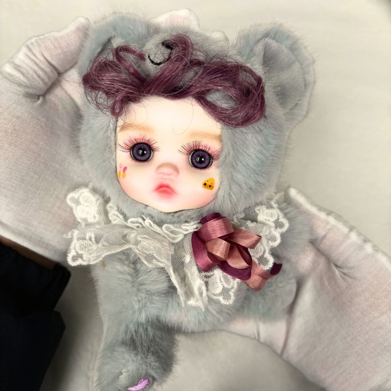 Cloveray 8 Inch High-Quality porcelain Cheeks Plush Gray Mouse Hat Doll