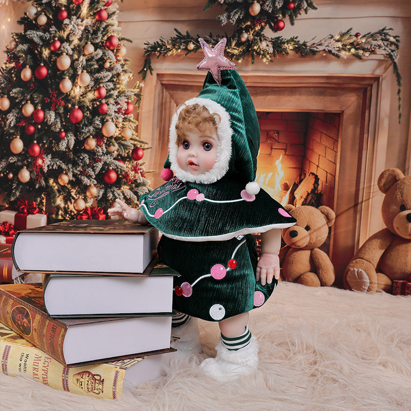 Cloveray 18 Inch Vinyl Lifelike Reborn Baby Doll in Festive Green Christmas Costume