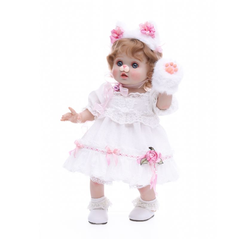 Cloveray 18-inch Doll's White Ruffle Pink Bow