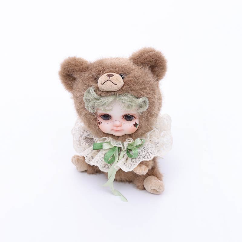 Cloveray 8 Inch High-Quality porcelain Cheeks Plush Brown Bear Hat Doll.