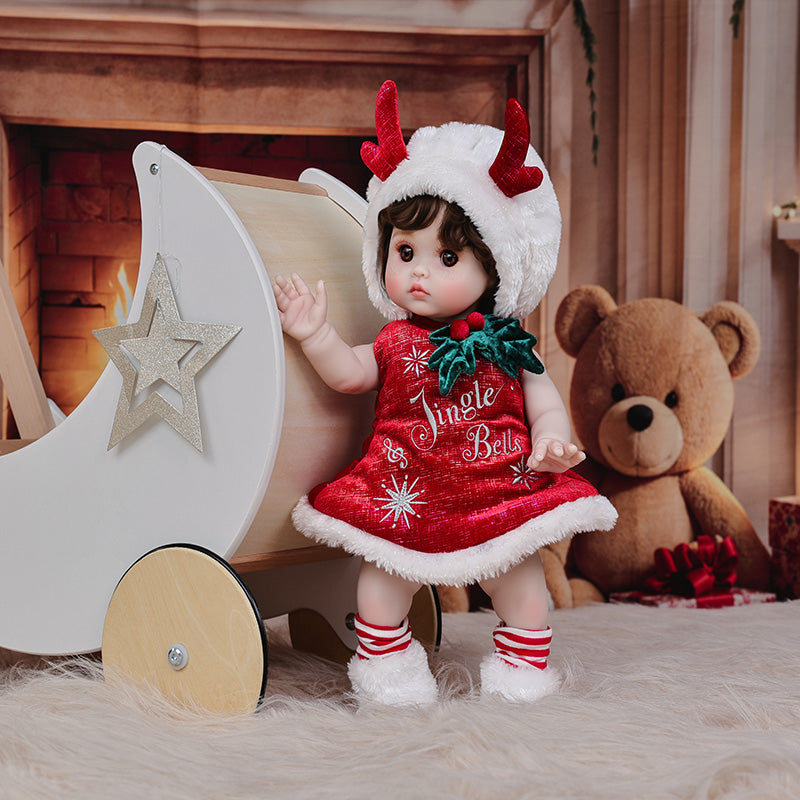 Cloveray 18 Inch Vinyl Lifelike Reborn Baby Doll in Festive Red Christmas Costume
